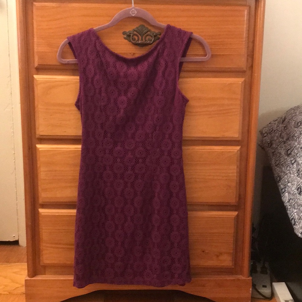 Purple, low-back lace dress